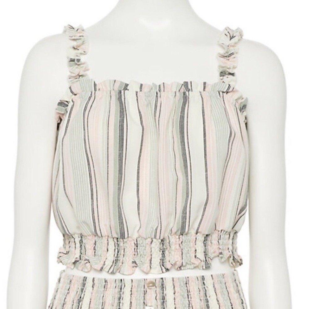 Lily Rose Girls Juniors Cropped Tank Top XL New with Tags Multi Stripe Ruffle
